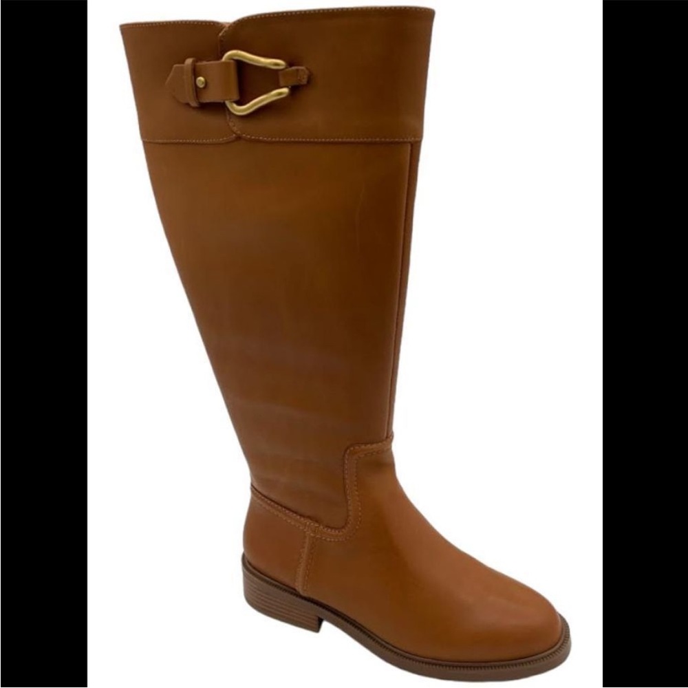 NWB Vince Camuto Wide Calf Leather Riding Boots Andalian Golden Walnut Size 10